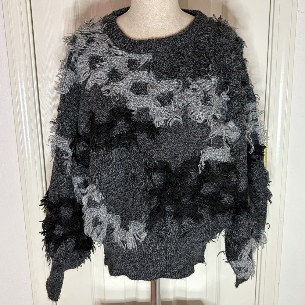Vintage Gil Aimbez Static Fringe Pullover Gray Sweater Wool Blend Women’s M